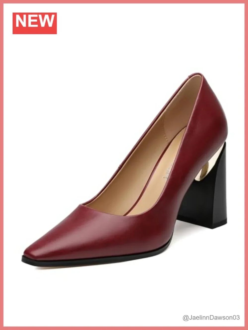 Women's Chunky Block Heel Pumps Patent Leather Pumps with Gold-Tone Detailing